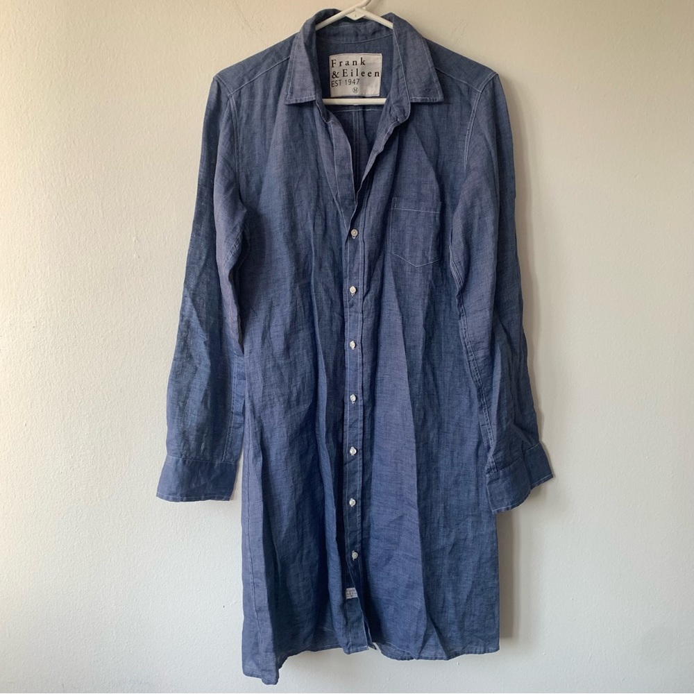 Frank & Eileen Mary Long Sleeve Button Collar Shirt Linen Dress